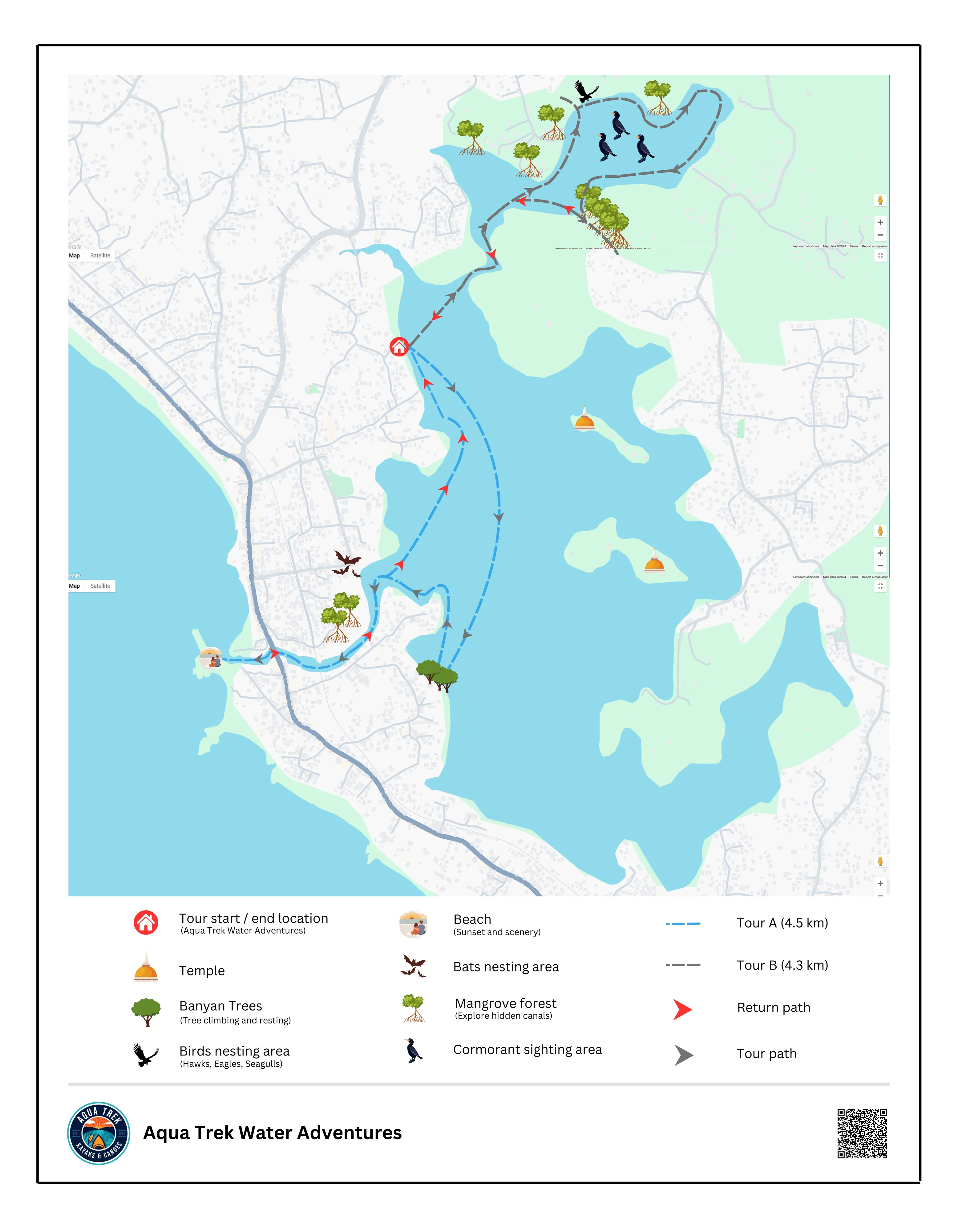 Tour Route A — Sunrise & Wildlife Tour route map on Rathgama Lake, Hikkaduwa